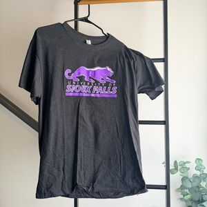 Jerzees Dark Gray T-Shirt with Purple Graphic